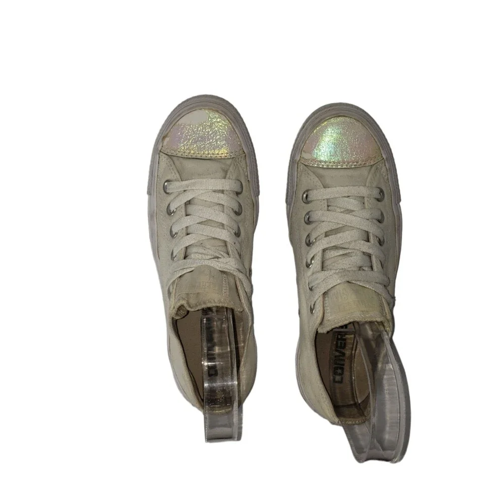 CONVERSE ALL STAR Low Profile White Sneakers Iridescent Detail Women's Size 7 - Picture 6 of 12